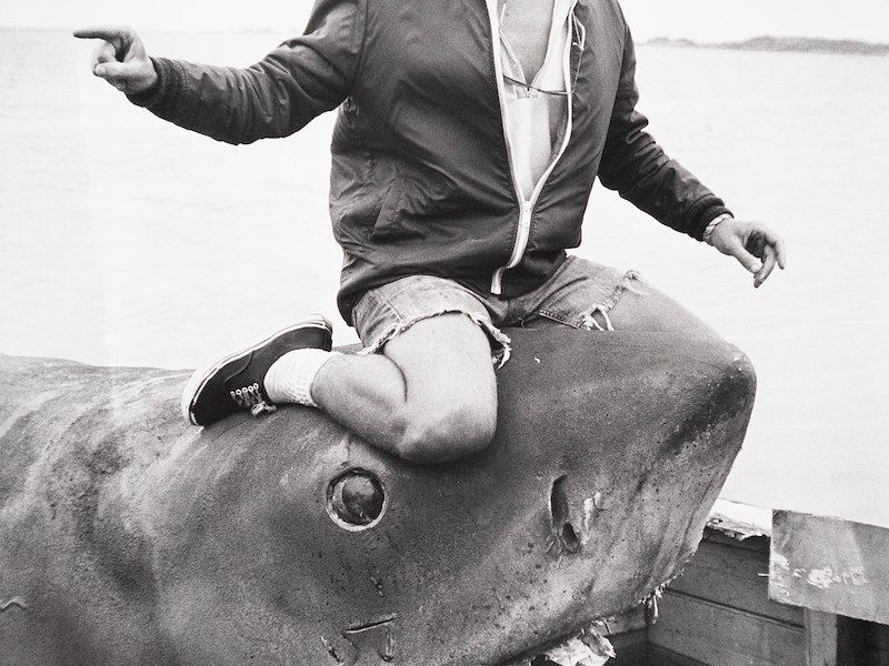 A man sitting on a shark